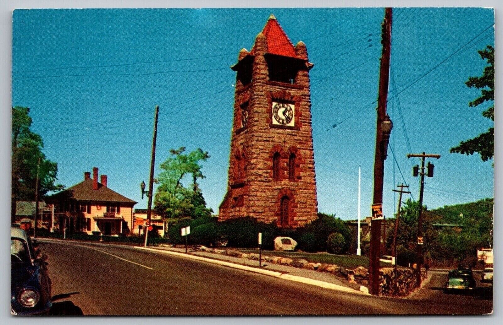 Long Island New York Roslyn Clock Tower Historic Landmark Chrome WOB Postcard