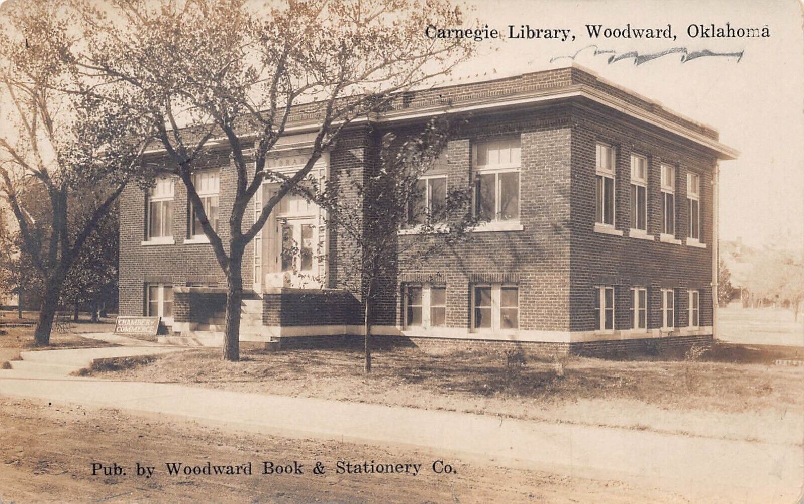 RPPC Woodward Oklahoma Carnegie Library Book Stationery co Photo Postcard B63