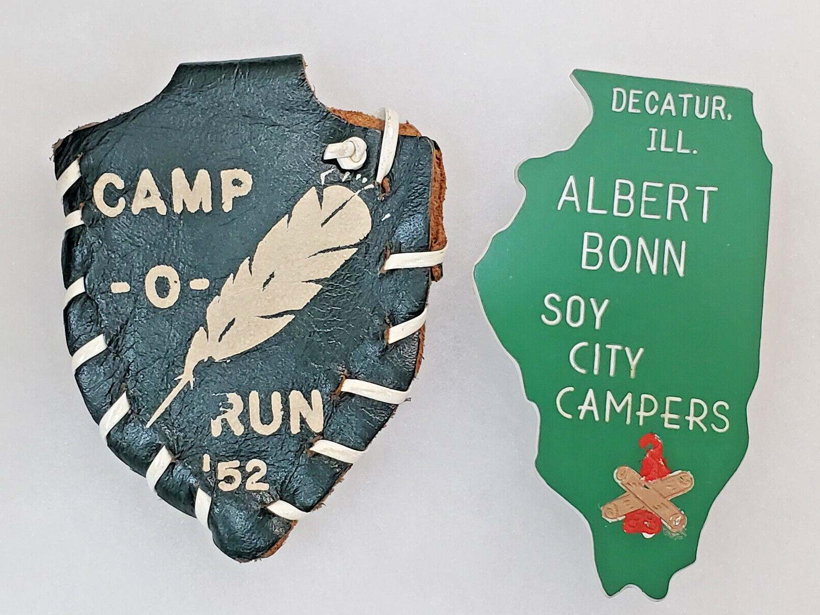 Vintage Soy City Campers Decatur IL Pin and Camp-o-Run \'52 1952 Leather Pouch