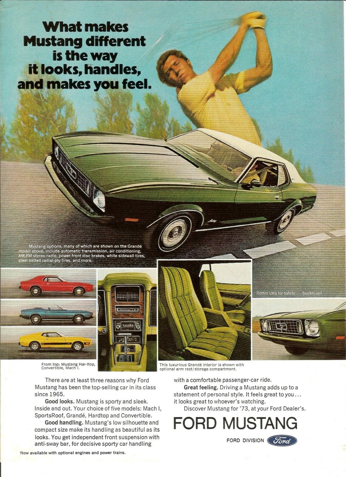 1973 Ford Mustang Vintage Magazine Ad  Ford Mustang & Golfer