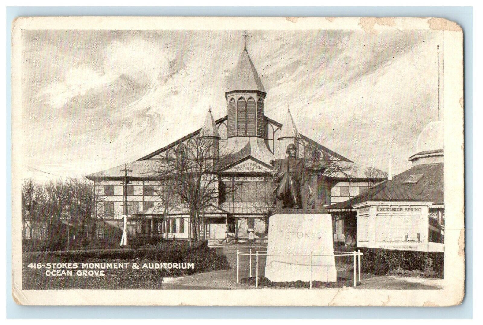 c1905 Stokes Monument And  Auditorium Ocean Grove New Jersey NJ Antique Postcard