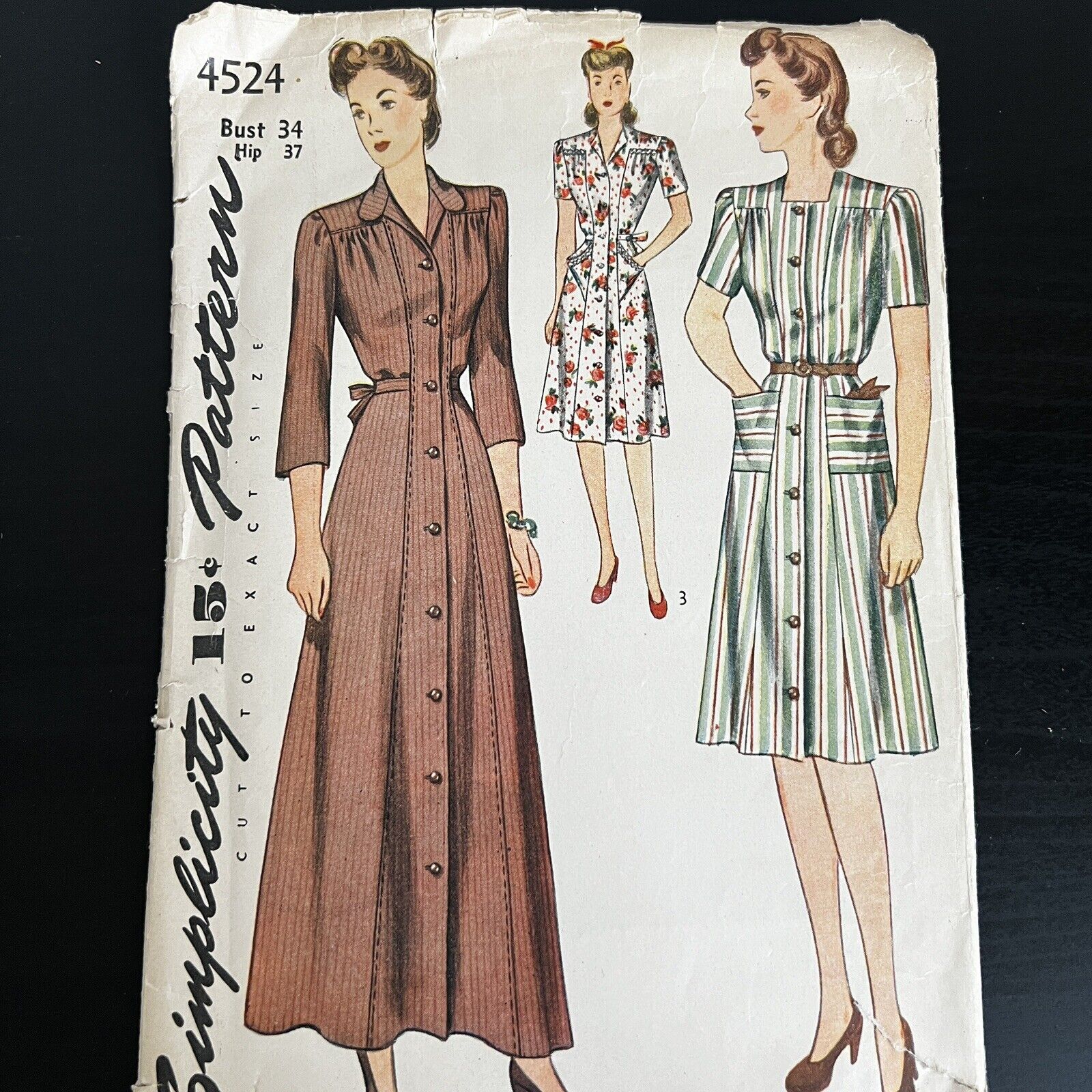 Vintage 1940s Simplicity 4524 Glam Housedress + Housecoat Sewing Pattern 34 USED