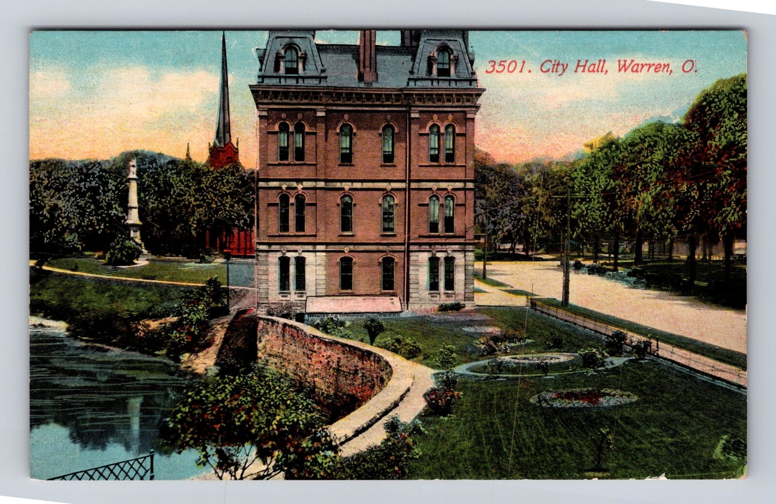 Warren OH-Ohio, City Hall, Antique, Vintage Souvenir Postcard