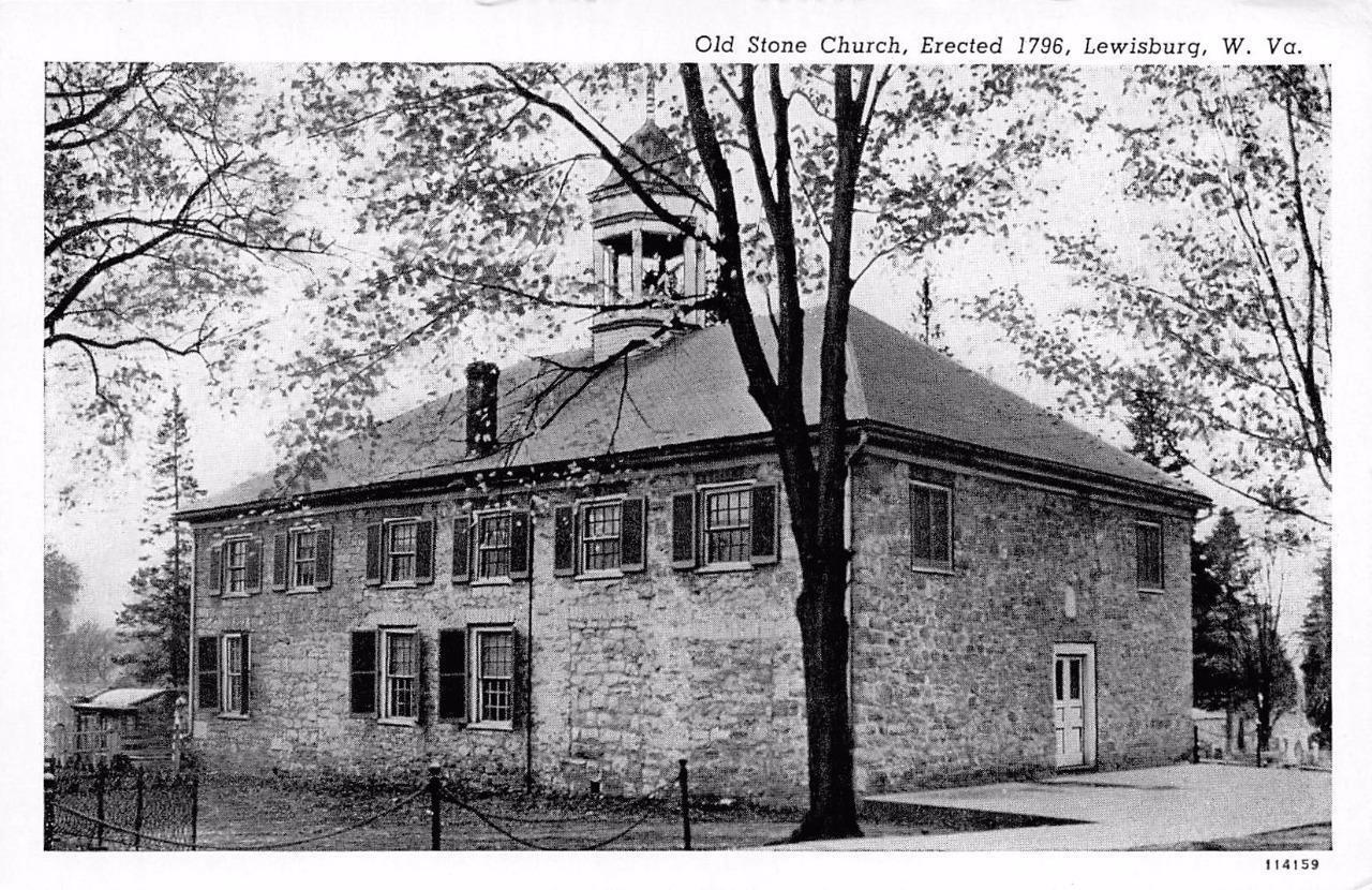 LEWISBURG, WV West Virginia   OLD STONE CHURCH~Erected 1796    B&W 1942 Postcard