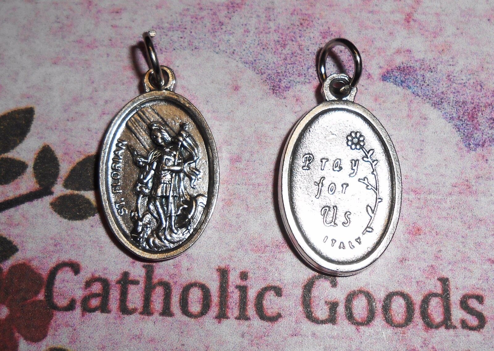 Saint St. Florian - Pray for Us -  Italian Silver tone Ox 1 inch Medal 
