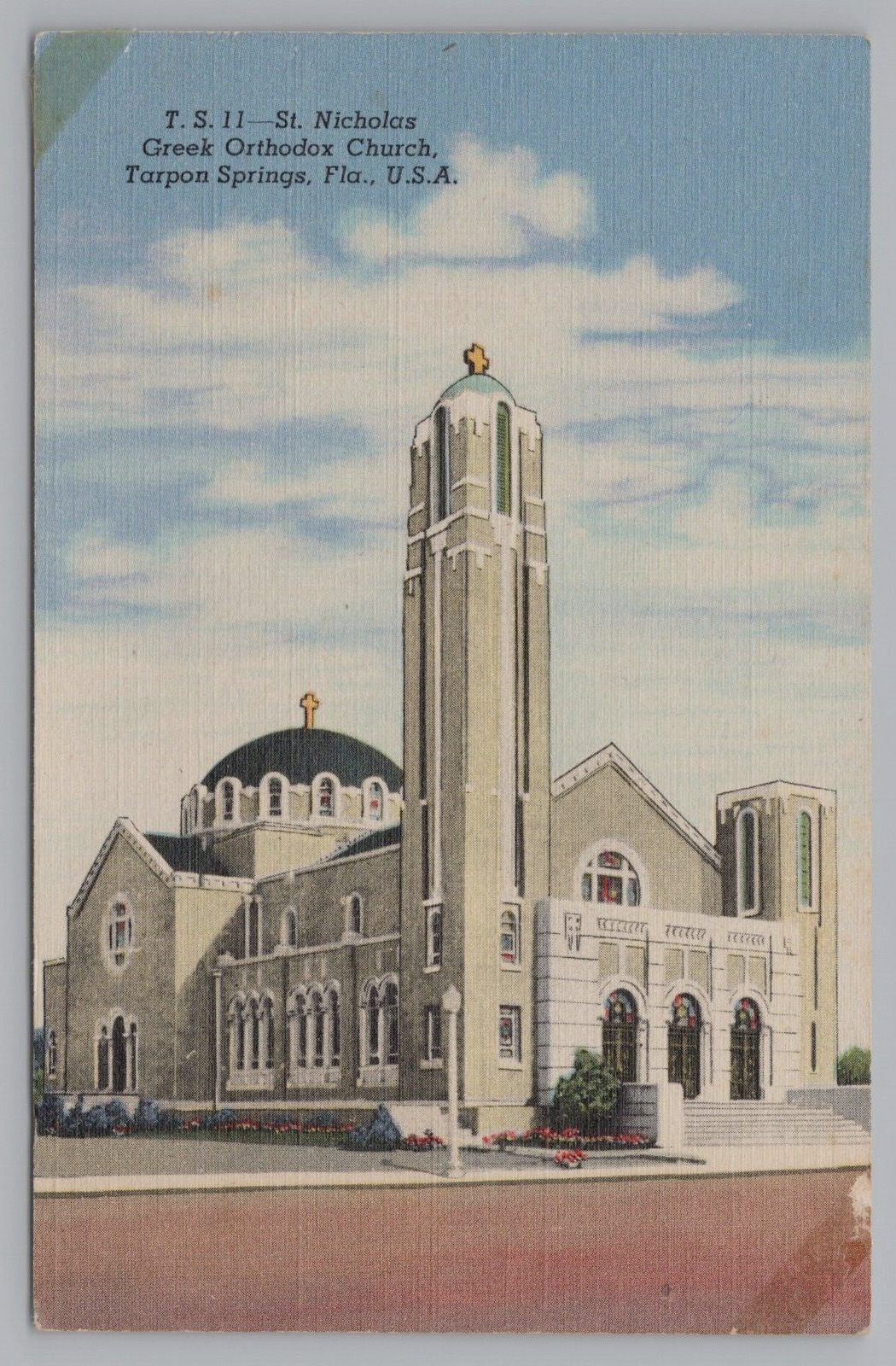 Postcard Tarpon Springs Florida St Nicholas Greek Orthodox Church Linen Unposted