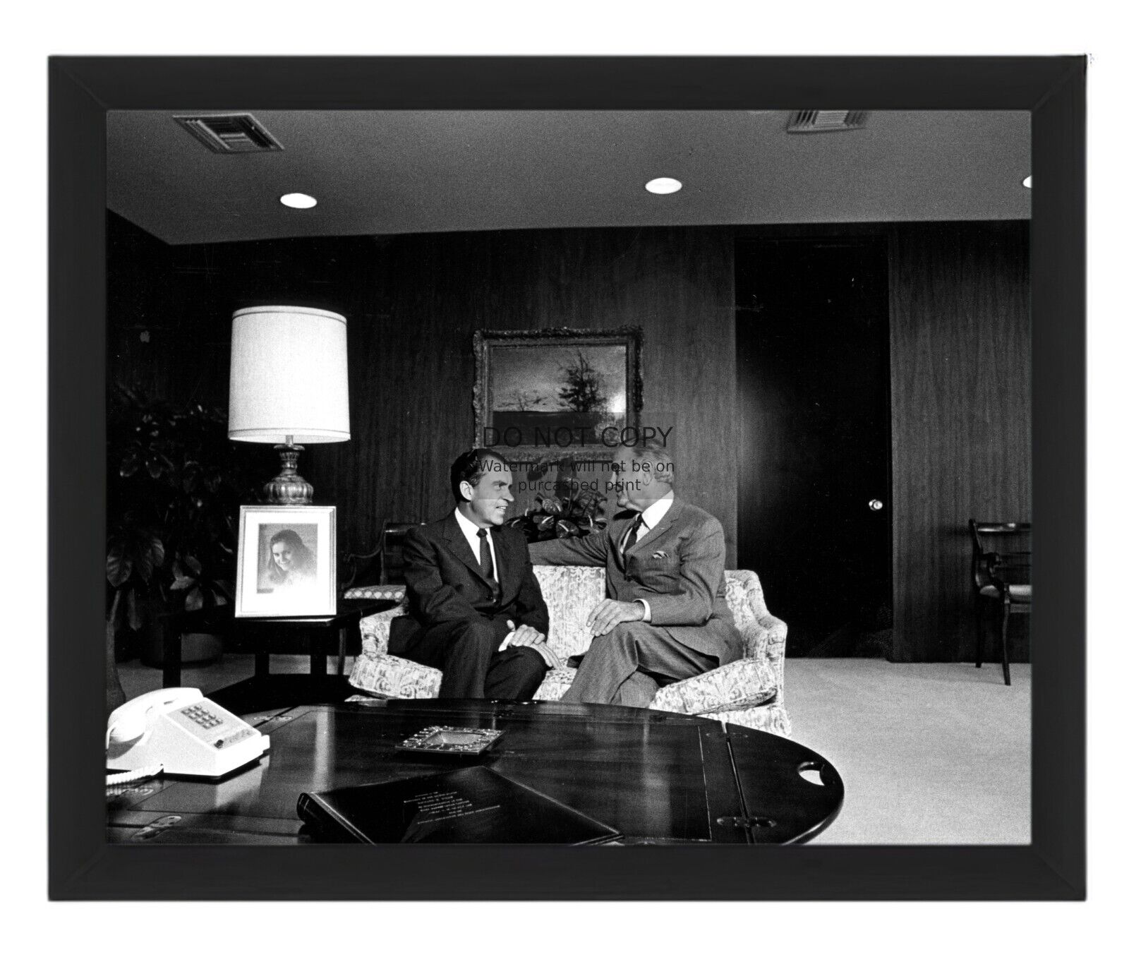 PRESIDENT RICHARD NIXON CHATTING WITH LYNDON JOHNSON IN OFFICE 8X10 FRAMED PHOTO