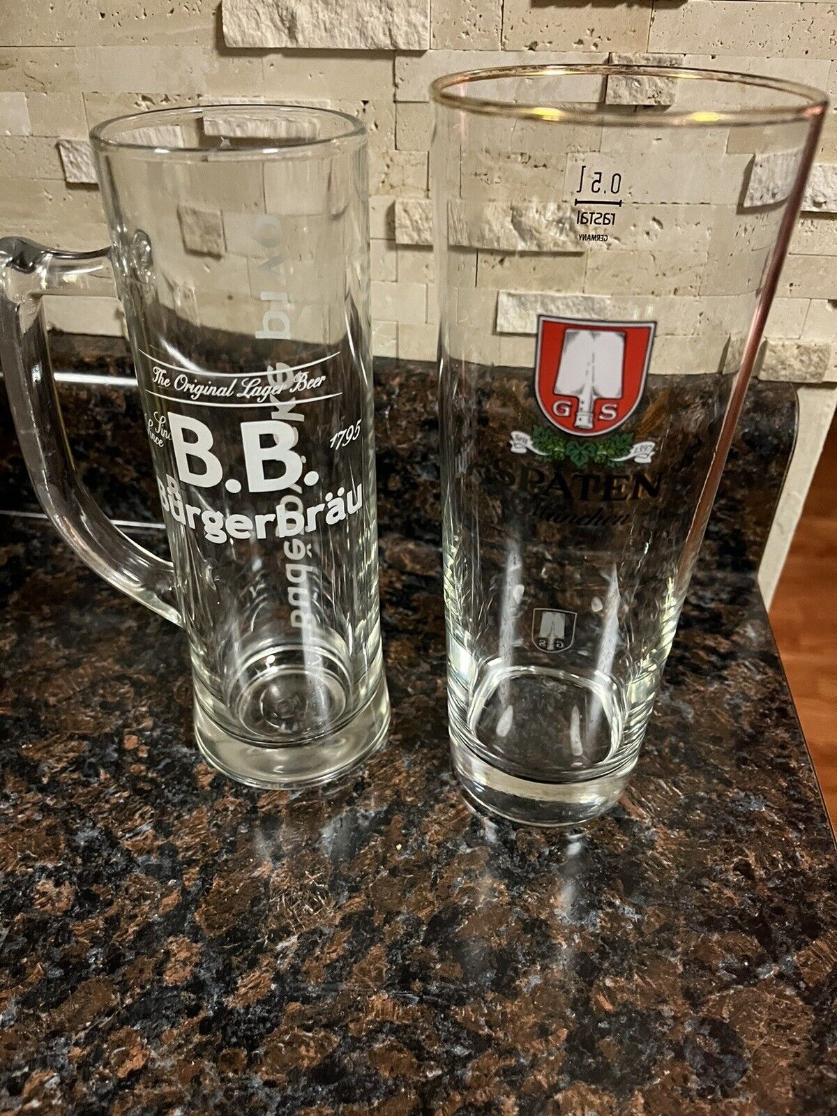 (2) German Beer Glasses Spaten / B.B. Burgerbrau Mug 
