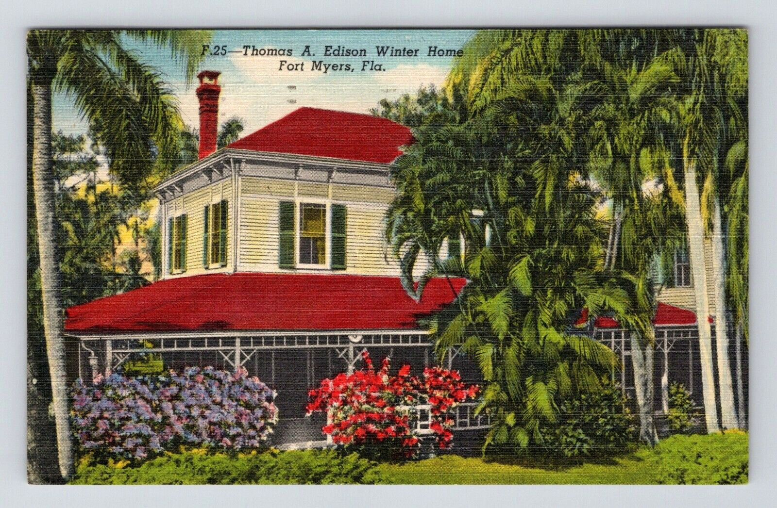 Postcard Thomas A Edison Winter Home Ft Meyers Florida FL Street View c1958