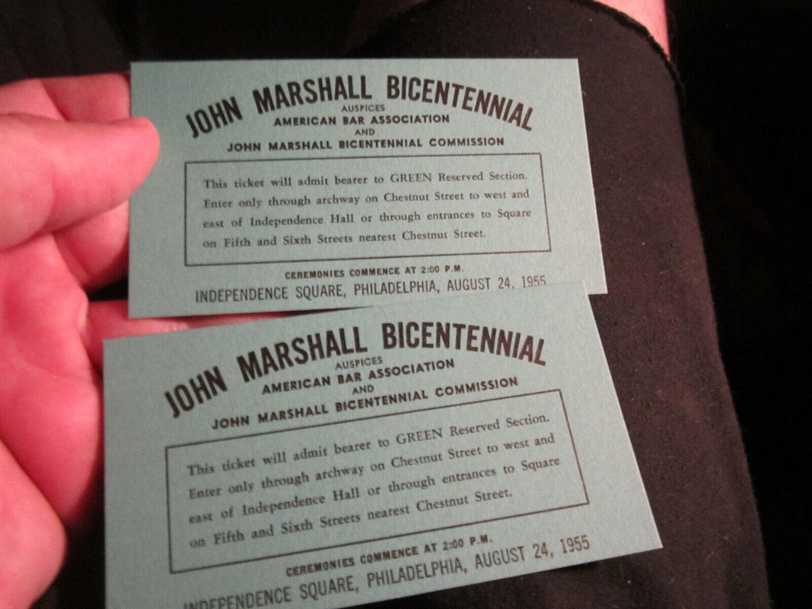 1955 JOHN MARSHALL BICENTENNIAL AMERICAN BAR ASSOCIATION TICKETS BBA-40