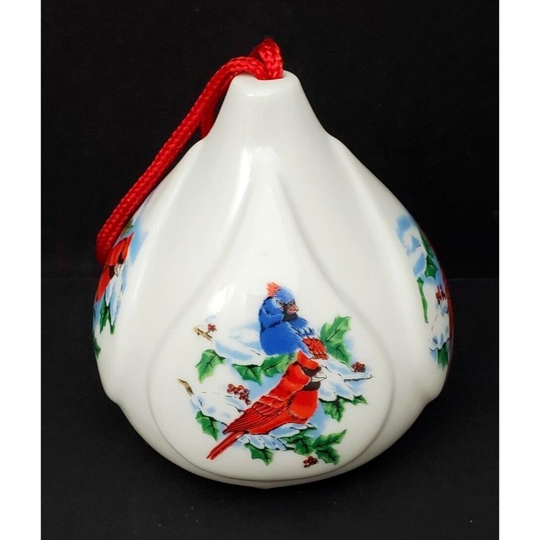 Vintage Porcelain Pomander Christmas Ornament Cardinal Birds 3\