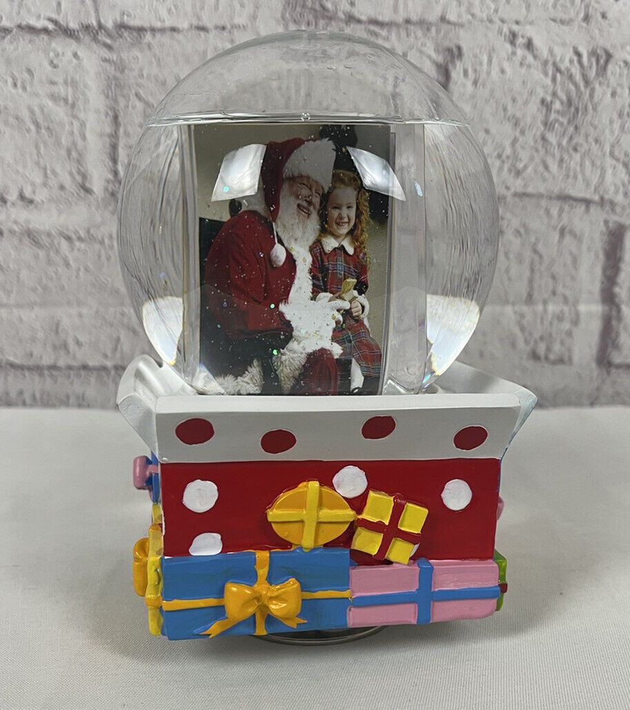 Christmas Musical Plastic Photo Snow Globe Resin Base Plays Jingle Bells