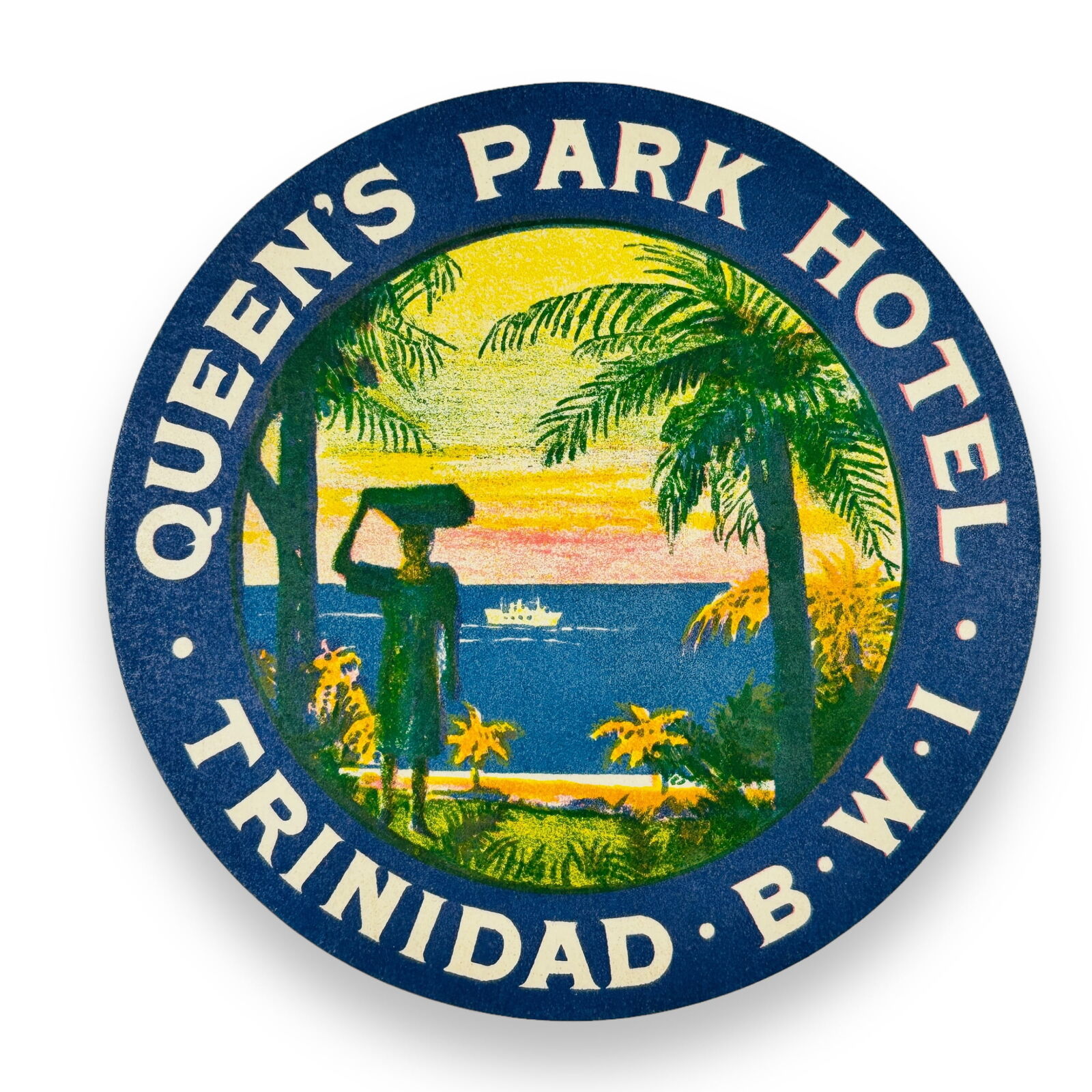 Queen\'s Park Hotel Trinidad British Virgin Islands Scarce Vintage Luggage Label