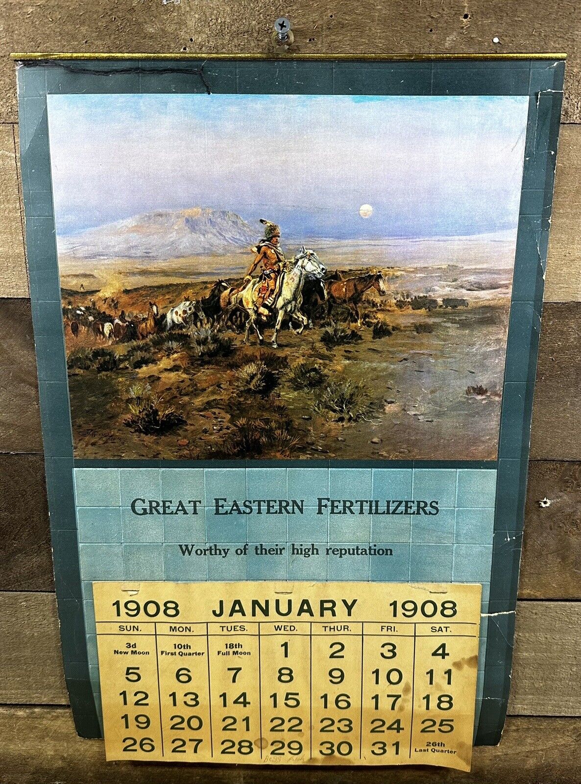 Antique 1908 “Great Eastern Fertilizers” Paper Calendar 