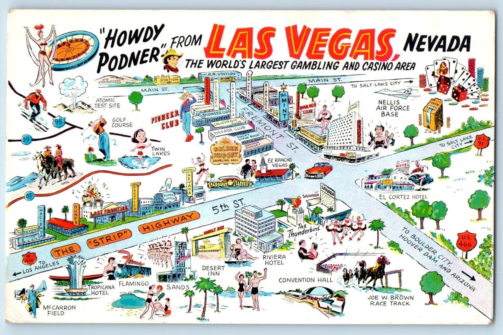 Las Vegas Nevada Postcard Howdy Podner Casino Area Exterior 1960 Vintage Antique