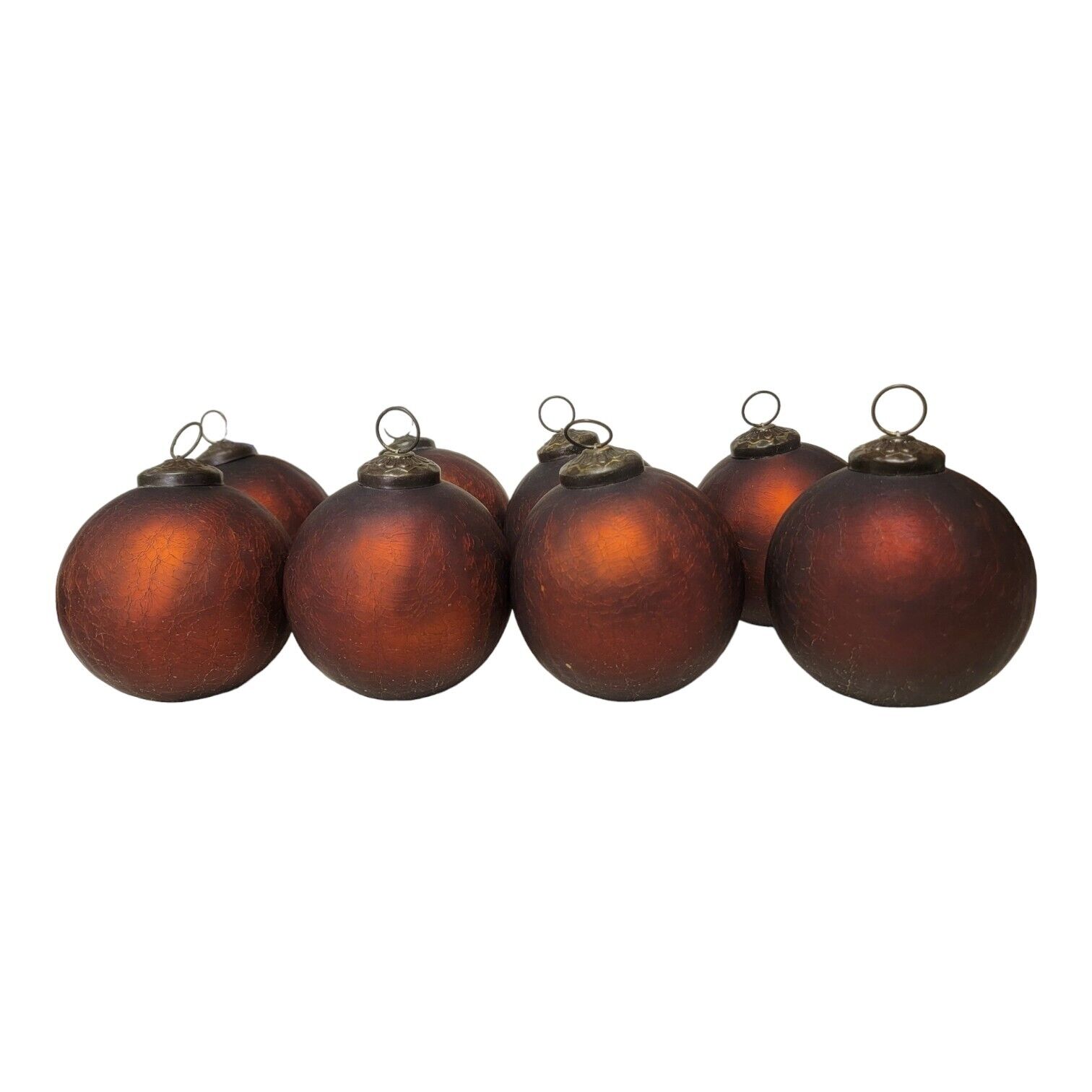 8 Vintage Heavy Glass Kugel Style Christmas Ornaments 4” Burgundy Red Brass Cap