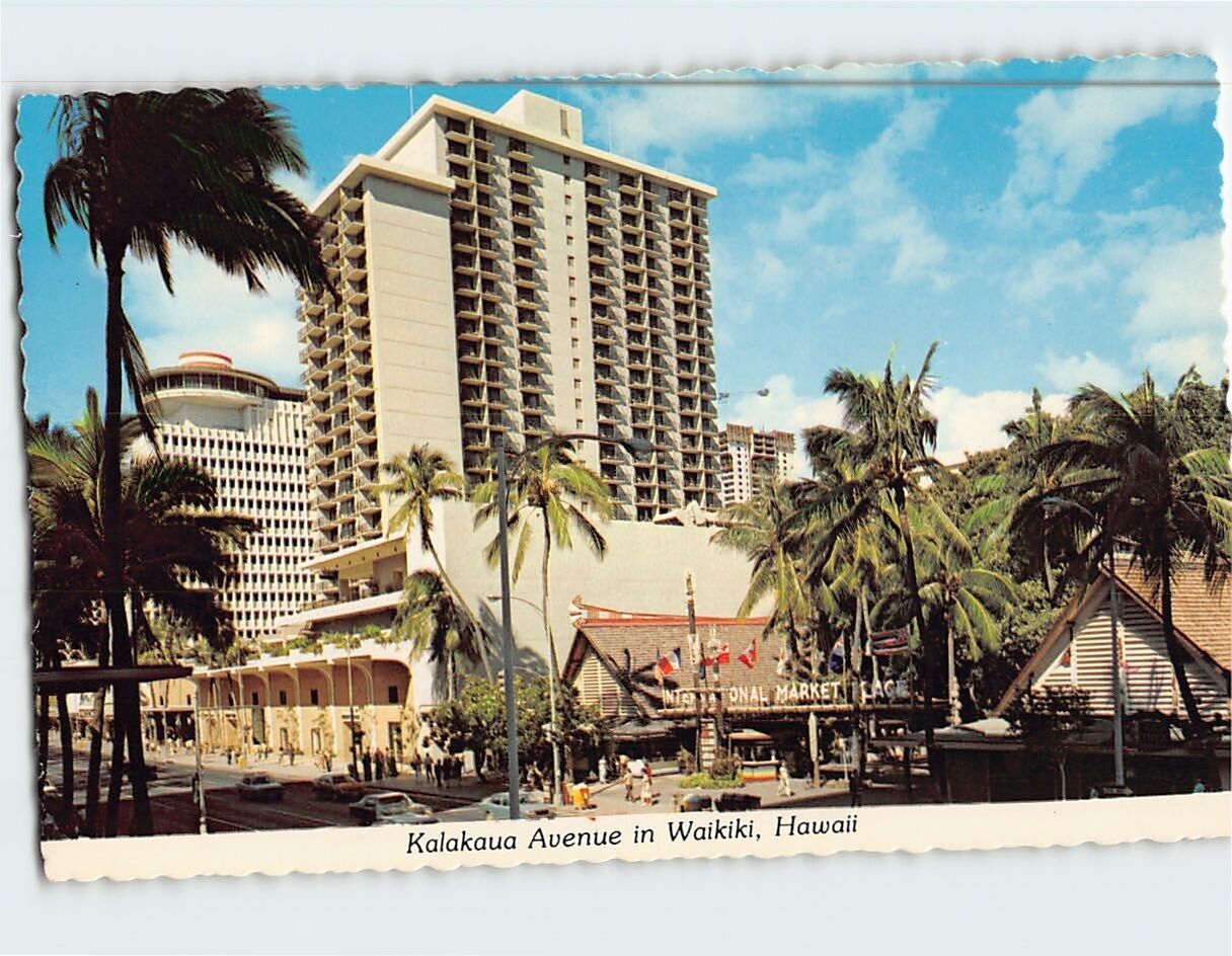 Postcard Kalakaua Avenue in Waikiki Honolulu Hawaii USA