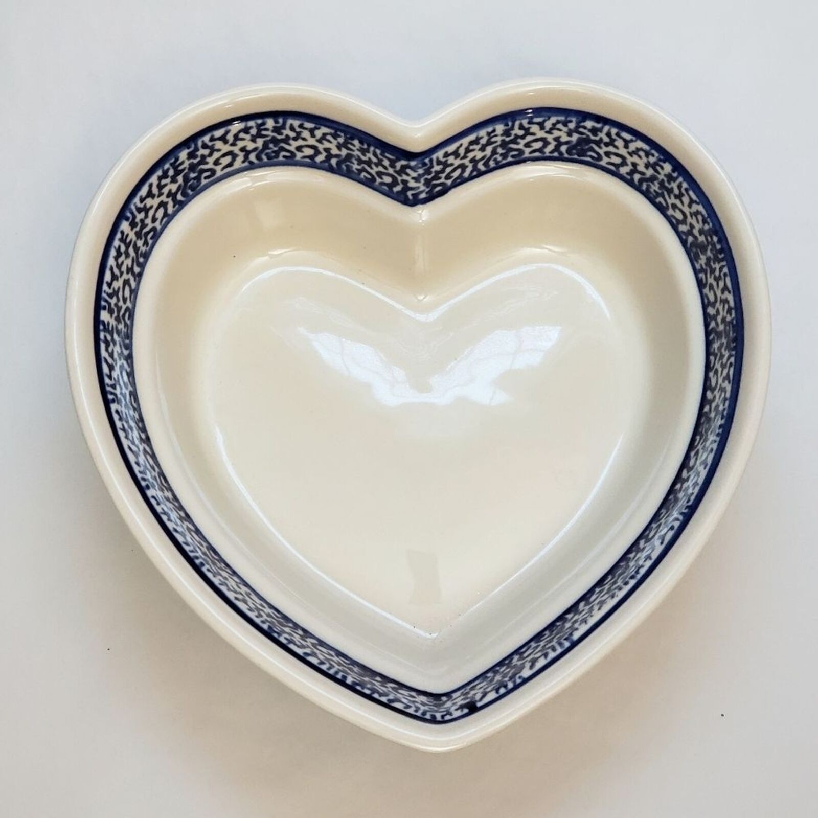 2 (TWO) Handmade Holiday Poland Heart Pottery Bakeware Bowl Dish Glazed Heart