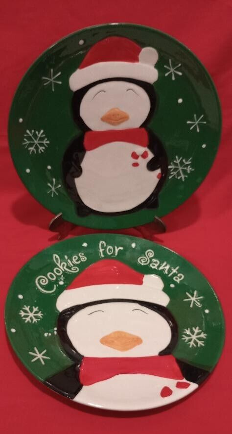 Crofton Penguin Cookies for Santa 11 inch Plates set of 2
