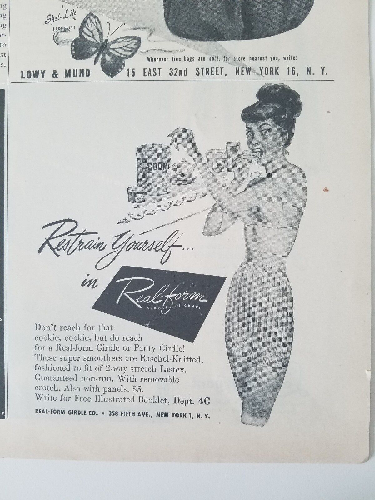 1948 women\'s real form girdle garters bra brunette cookie jar ad