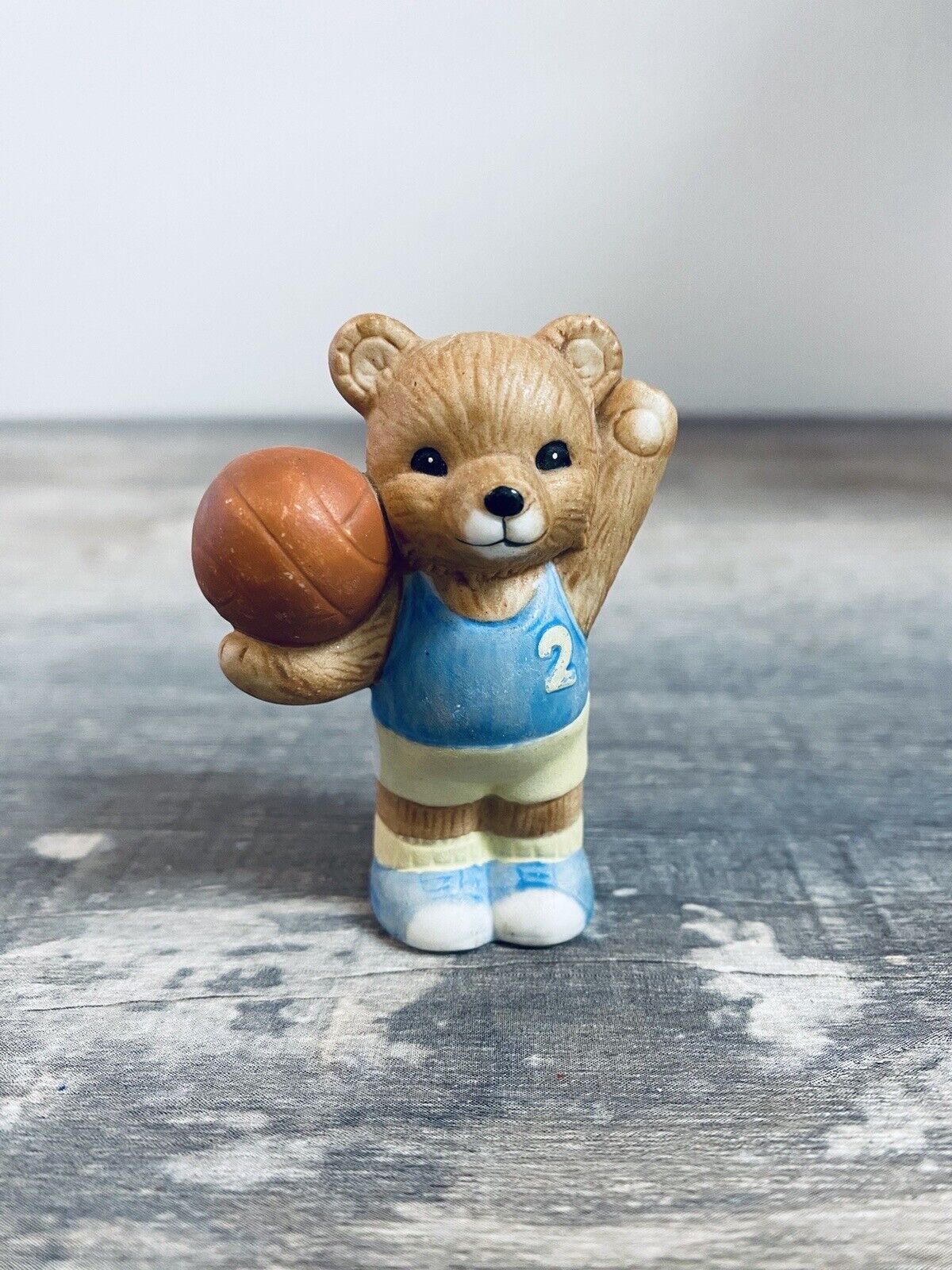 Homco Miniature Teddy Bear Figurine Boy Basketball Sports #1408 Porcelain 2.5”