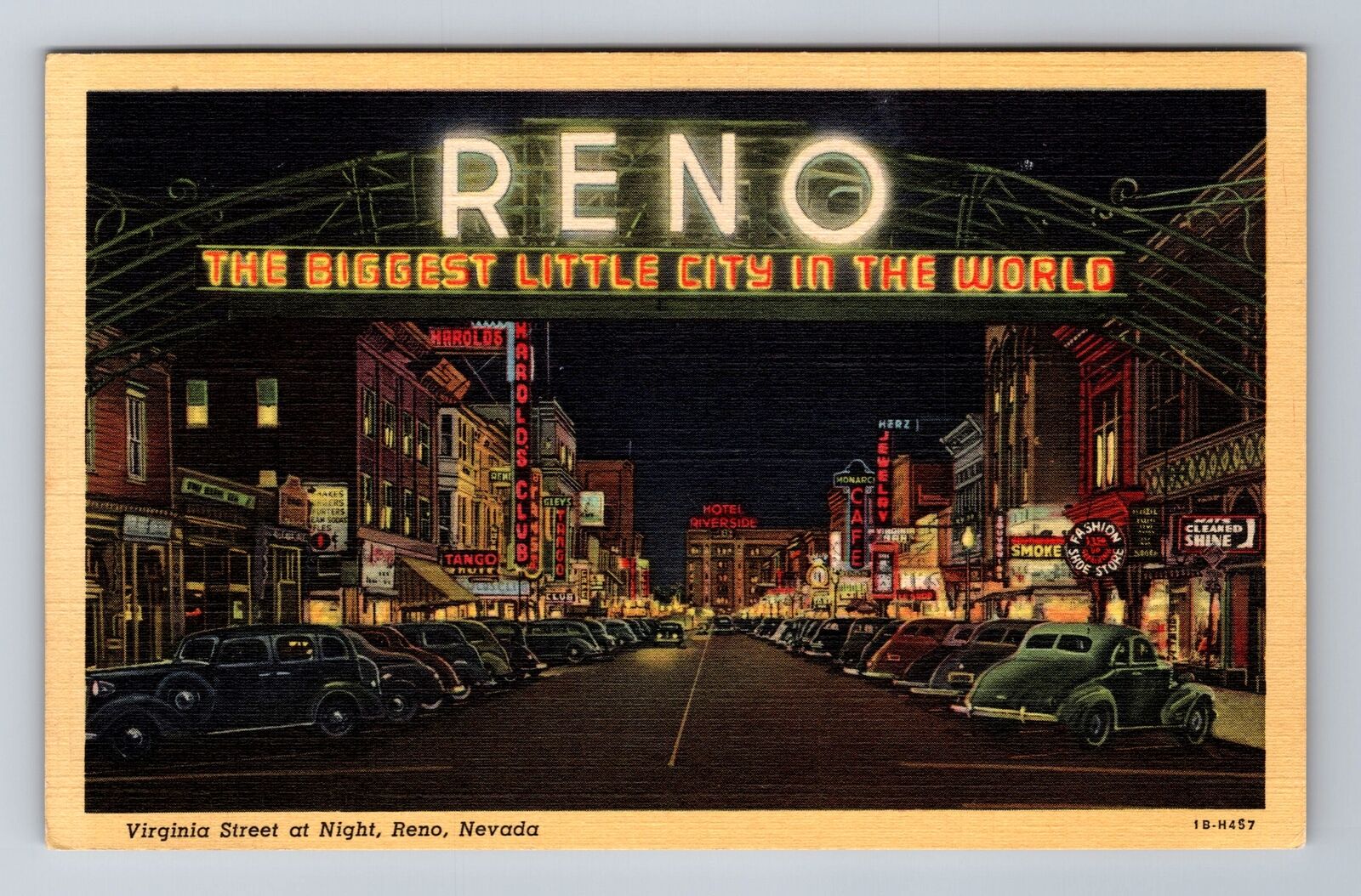 Reno NV-Nevada, Virginia Street at Night, Vintage Souvenir Postcard