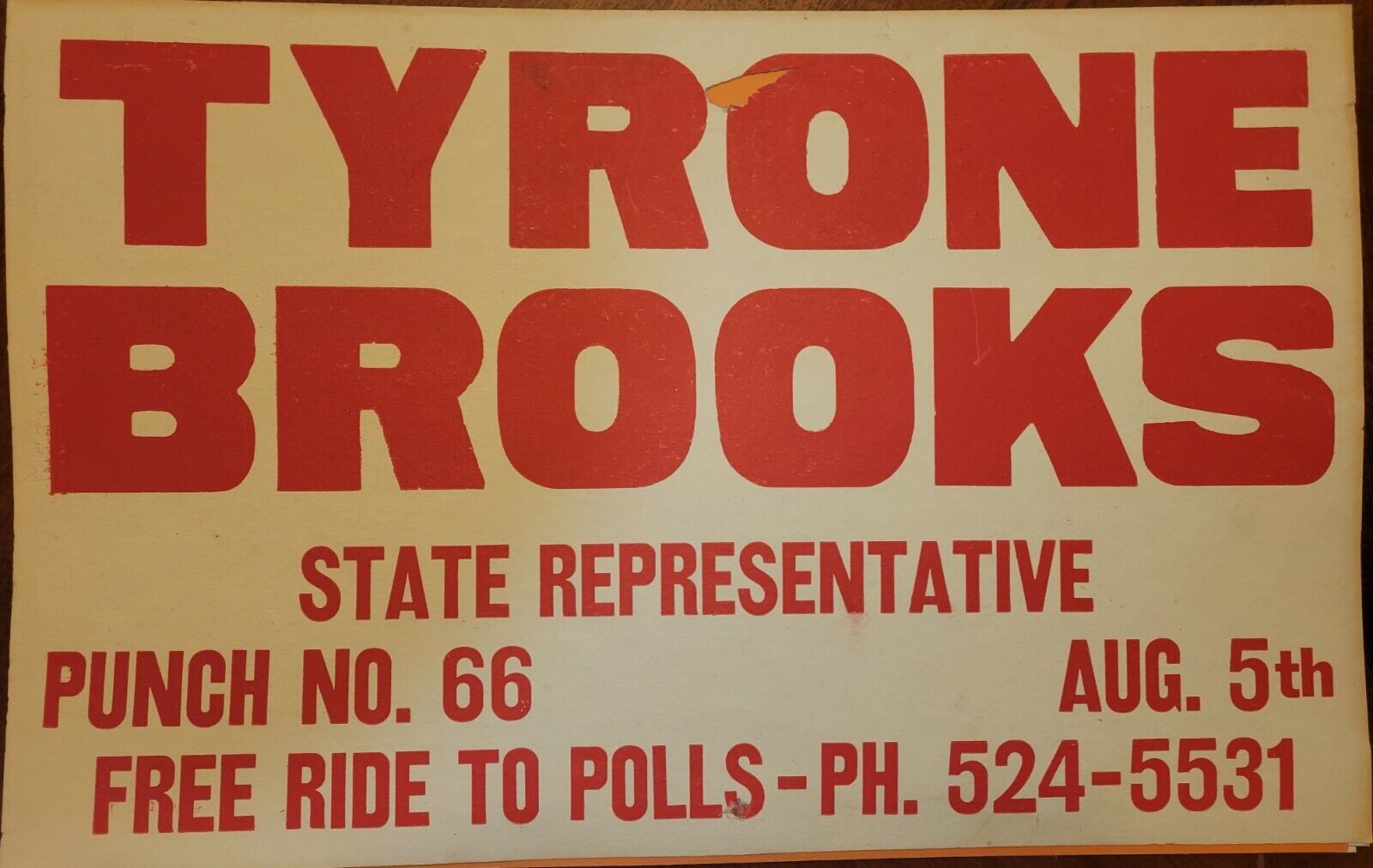tyrone brooks 1980 georgia state representative campaign poster
