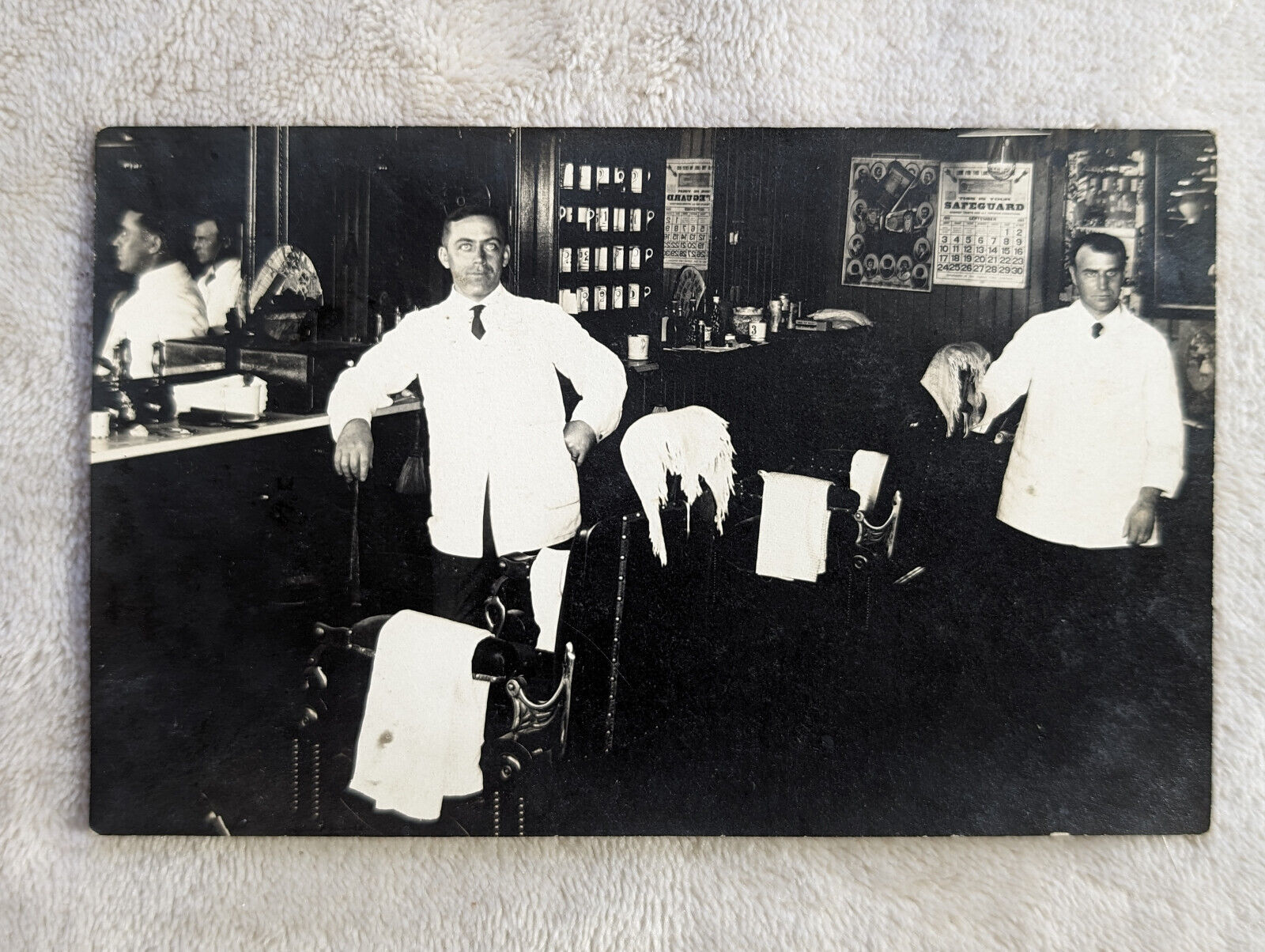 RPPC Barbershop Interior Shaving Scene 1911 Calendar Barber Gentleman UNP