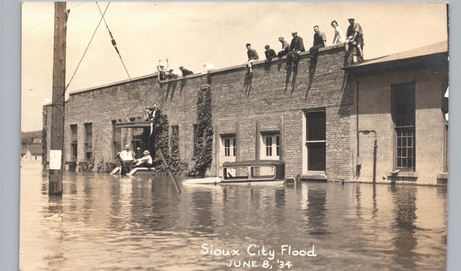 DOWNTOWN FLOOD SCENE sioux city ia real photo postcard rppc iowa history