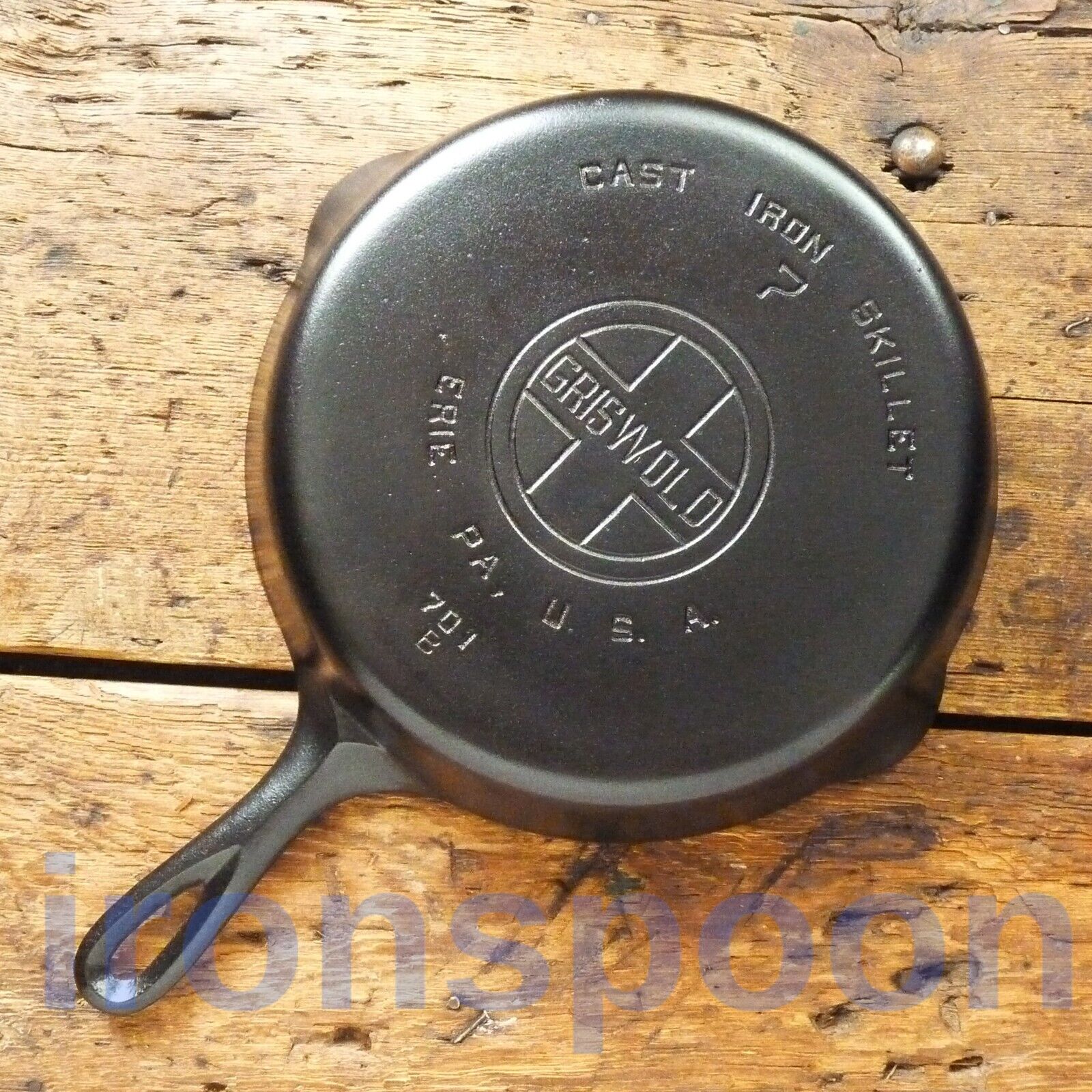 Vintage GRISWOLD Cast Iron SKILLET Frying Pan # 7 LARGE BLOCK LOGO - Ironspoon