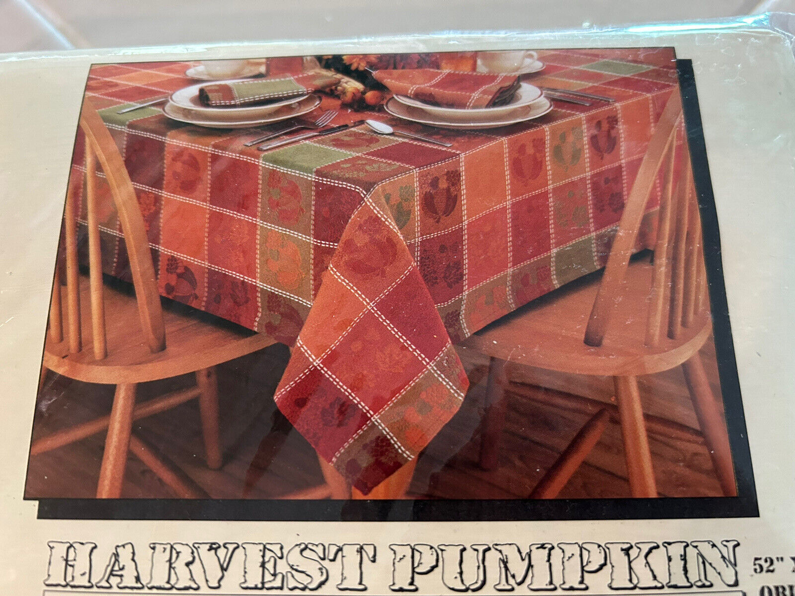 Halloween Fall Tablecloth 52 X 70” Plaid Jack-O-Lantern Pumpkin Cotton Orange