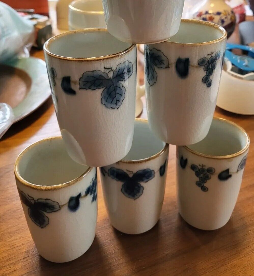 Vintage Set Of 5 OMC Japan  Japanese Tea Cups Wine Glasses Grapevine Pattern 3.5