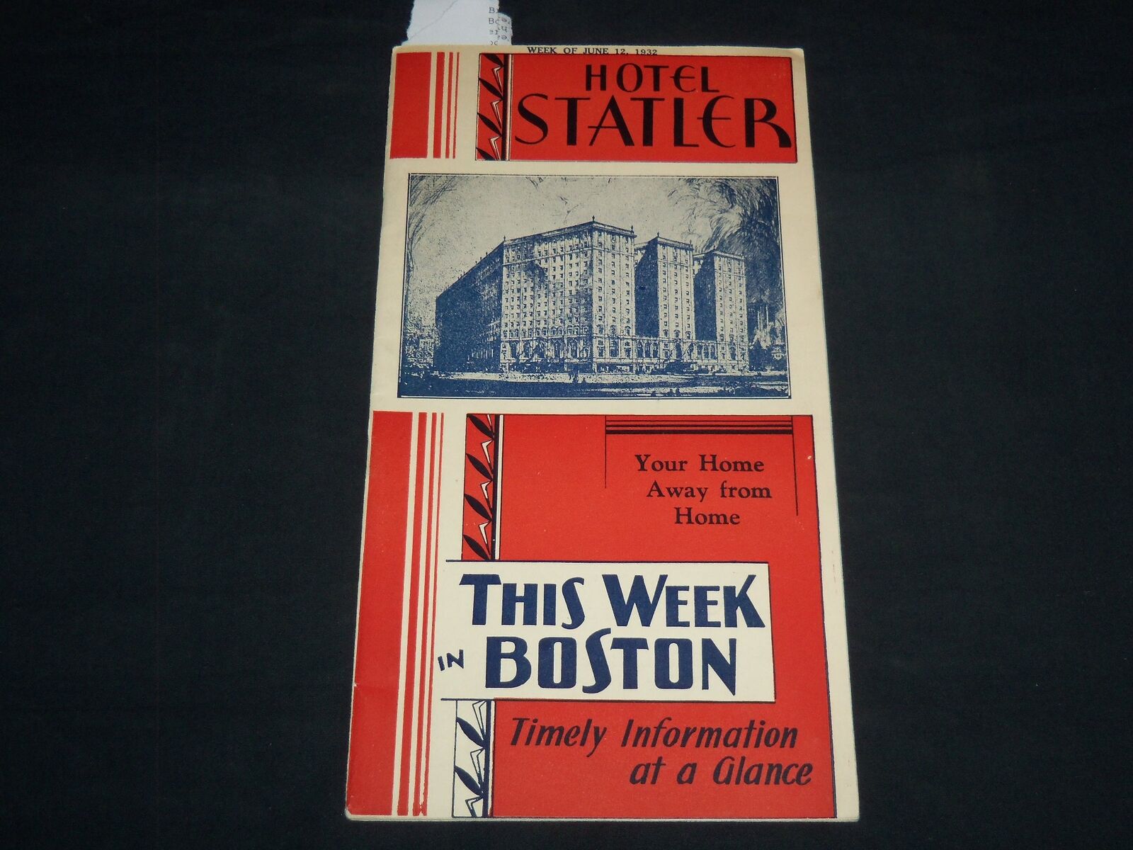 1932 JUNE 12 THIS WEEK IN BOSTON WEEKLY GUIDE - HOTEL STATLER - J 8781
