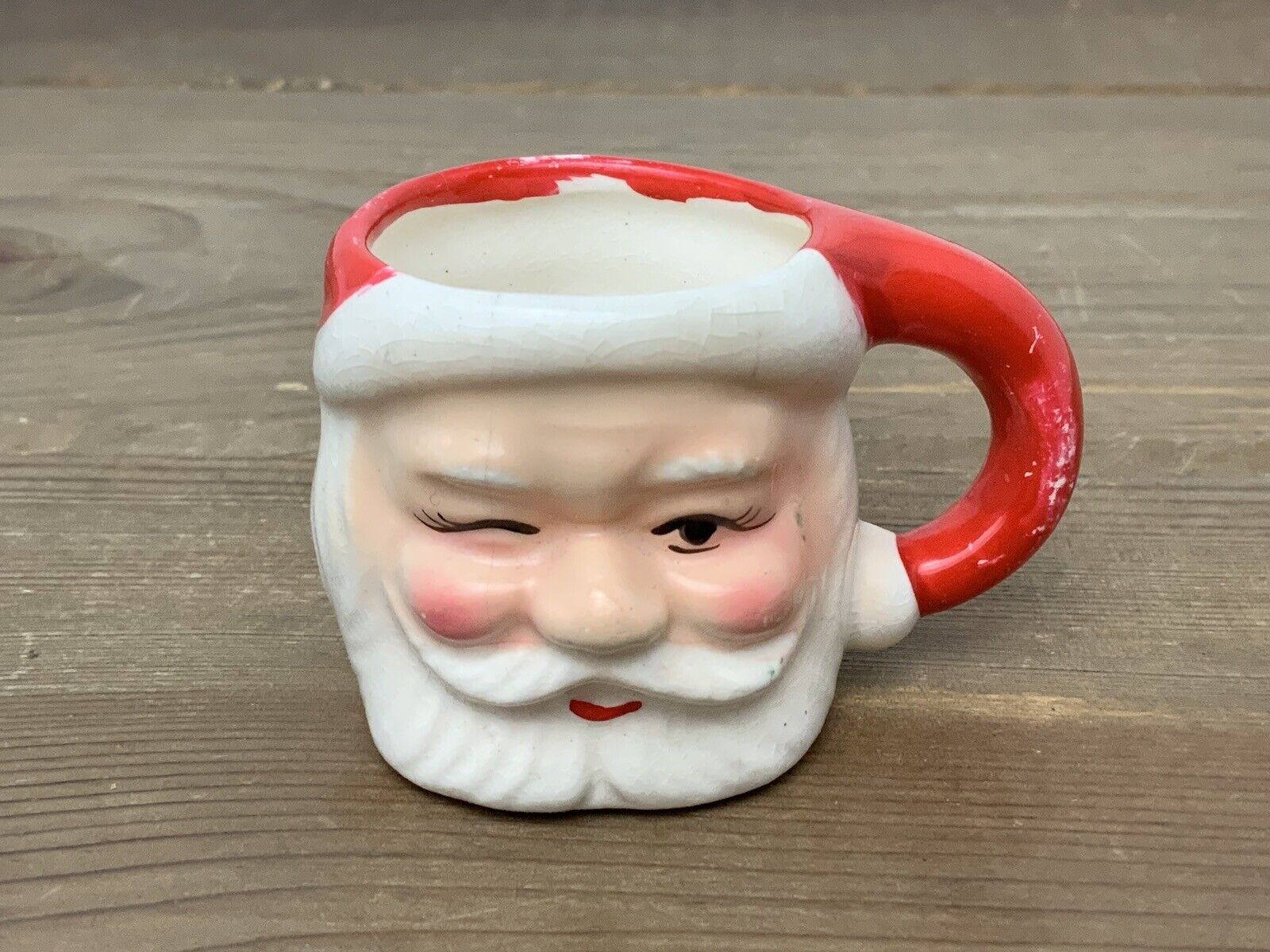 Vintage Winking Santa Tiny Mug 1.75” Tall Hand Painted Made In Japan