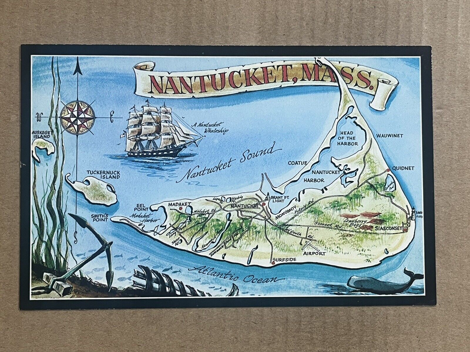 Postcard Massachusetts MA Nantucket Island Map Vintage PC