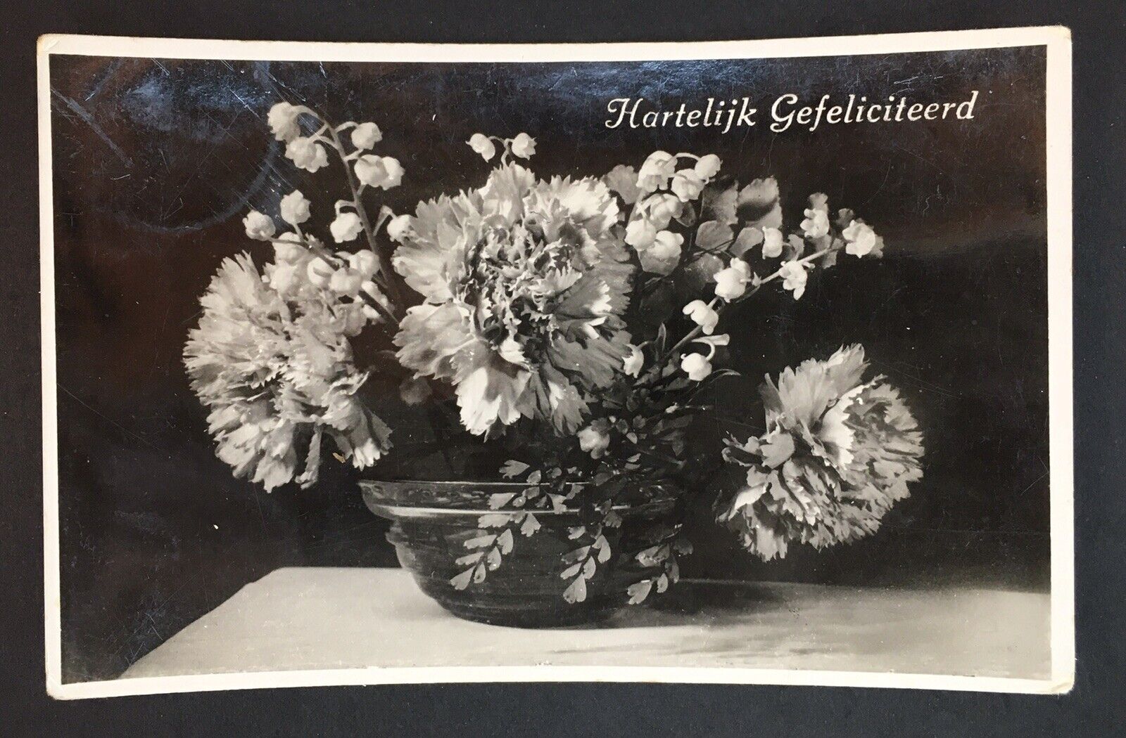 Vtg Dutch Congratulations Card RPPC Flower Arrangement B&W Posted 1941