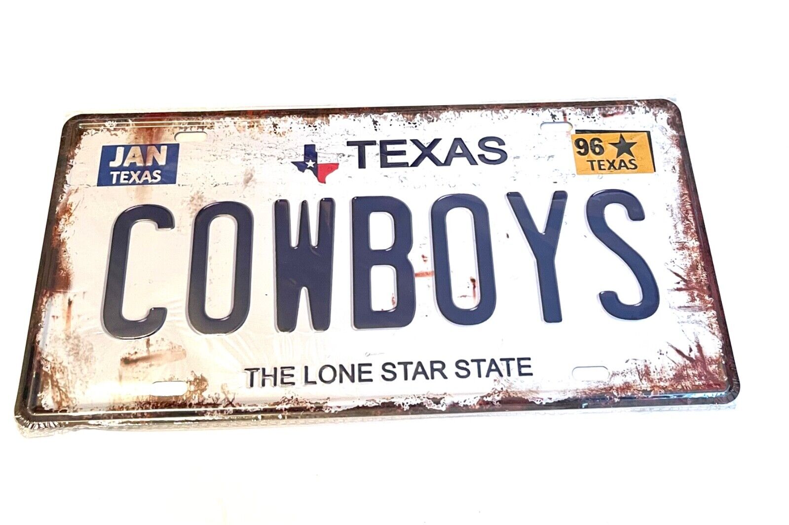 Rustic Texas Cowboys License Plate Embossed Tin Metal Texas Lone Star State