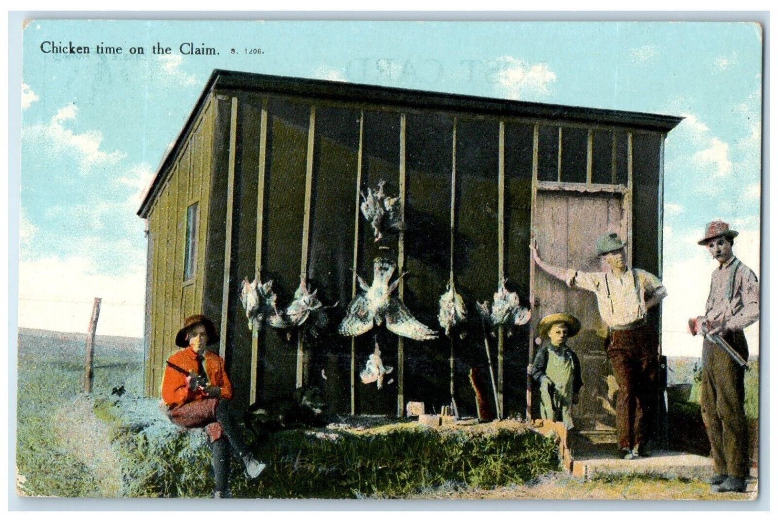c1910\'s Chicken Time On The Claim Cabin House Frontier Unposted Antique Postcard