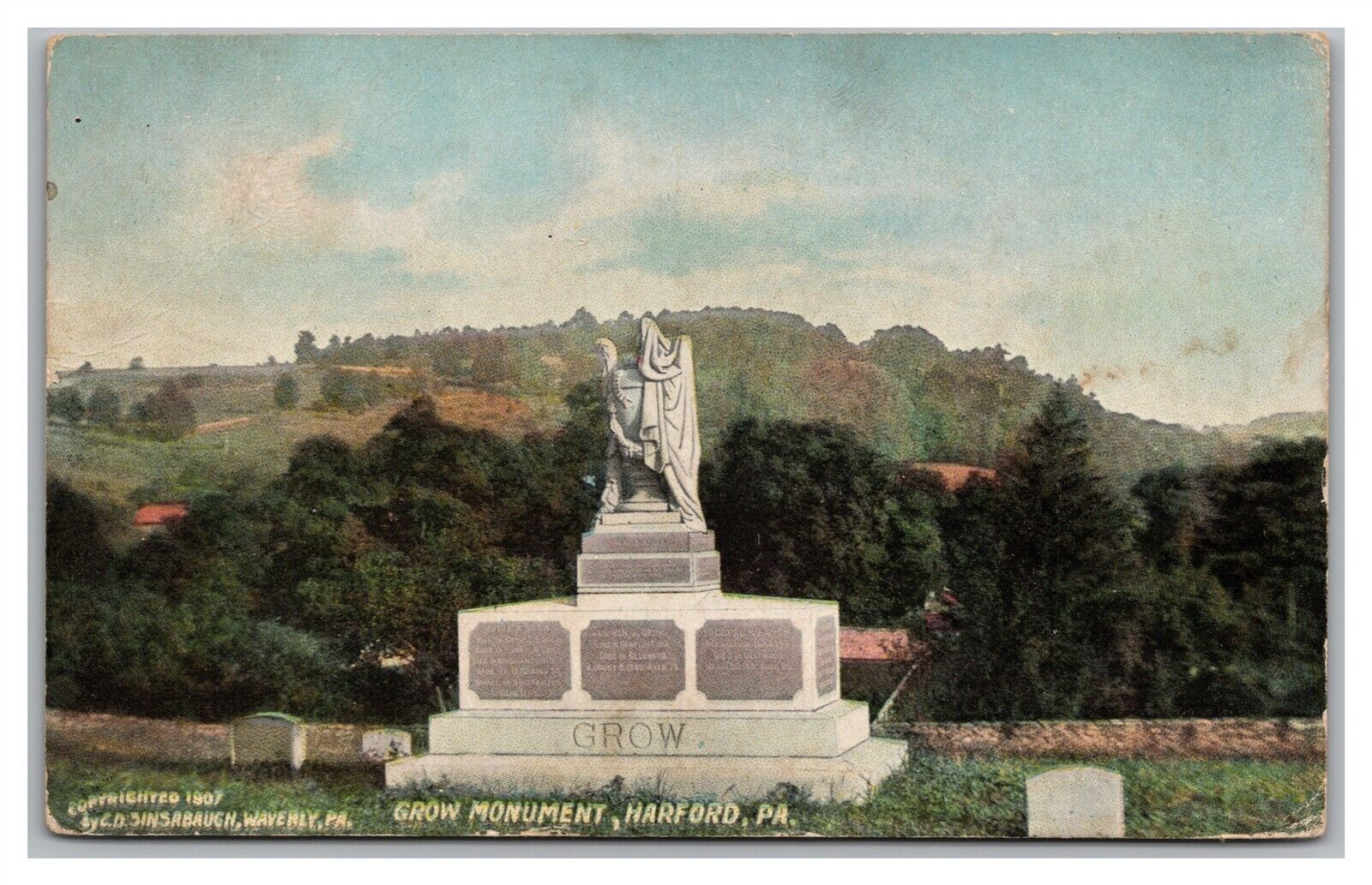 Postcard PA Harford Pennsylvania Grow Cemetery Monument c1910s S22