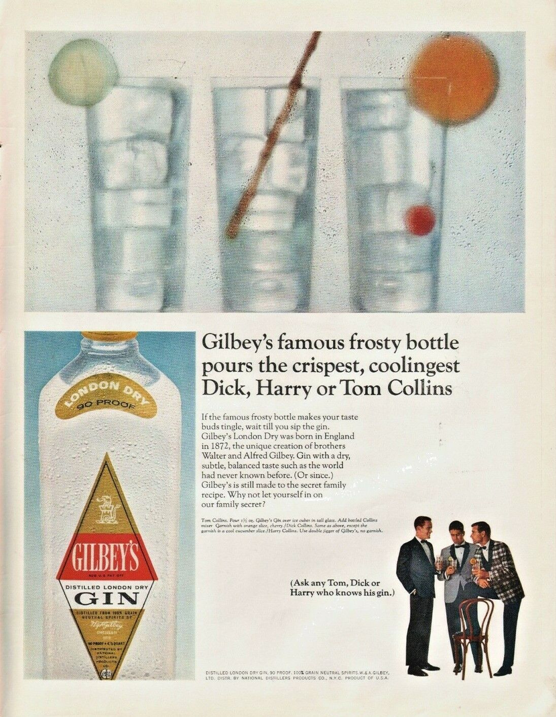 1966 Gilbey\'s London Dry Gin Tom Collins - Vintage Ad