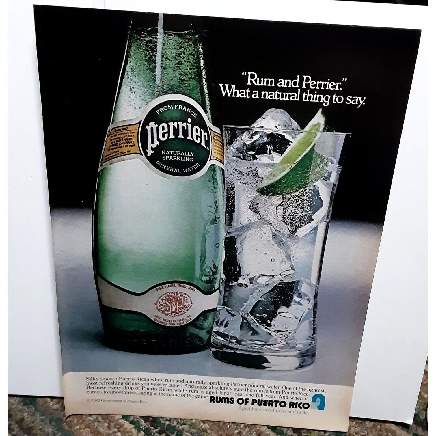 1982 Rums Of Puerto Rico Perrier Water France Vintage Print Ad Original 80s