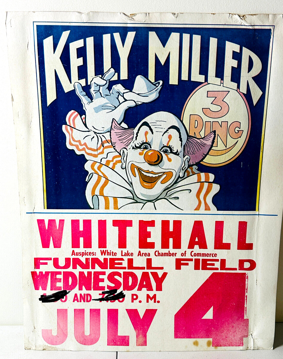 1990 Kelly Miller Whitehall MI Funnell circus carnival poster advertising