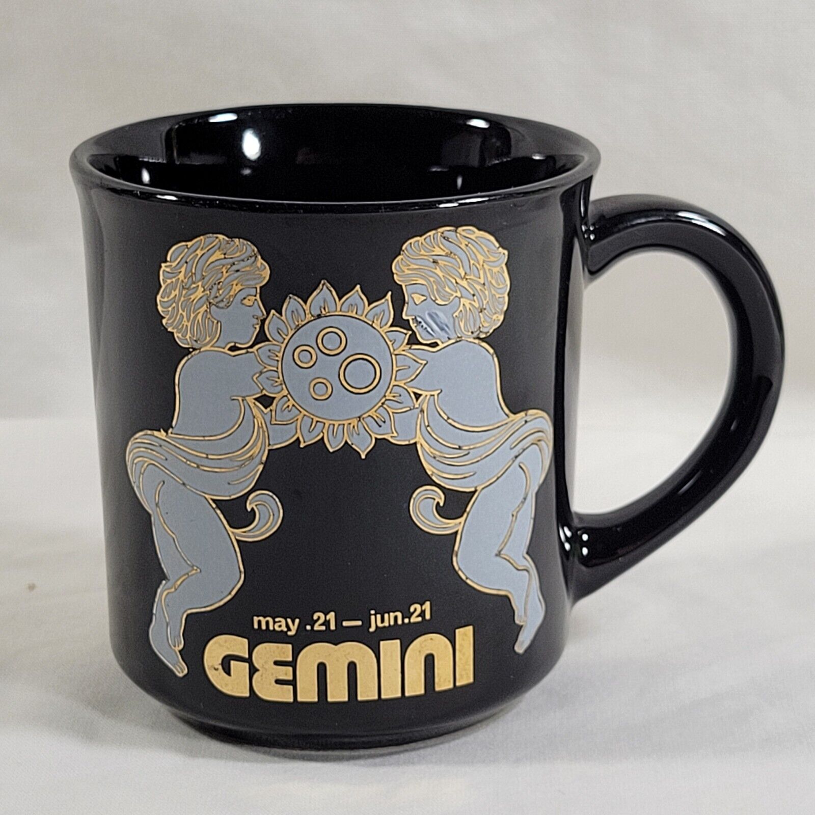 Vintage Gemini Zodiac Mug Black & Gold Color Astrology Coffee Cup Horoscope