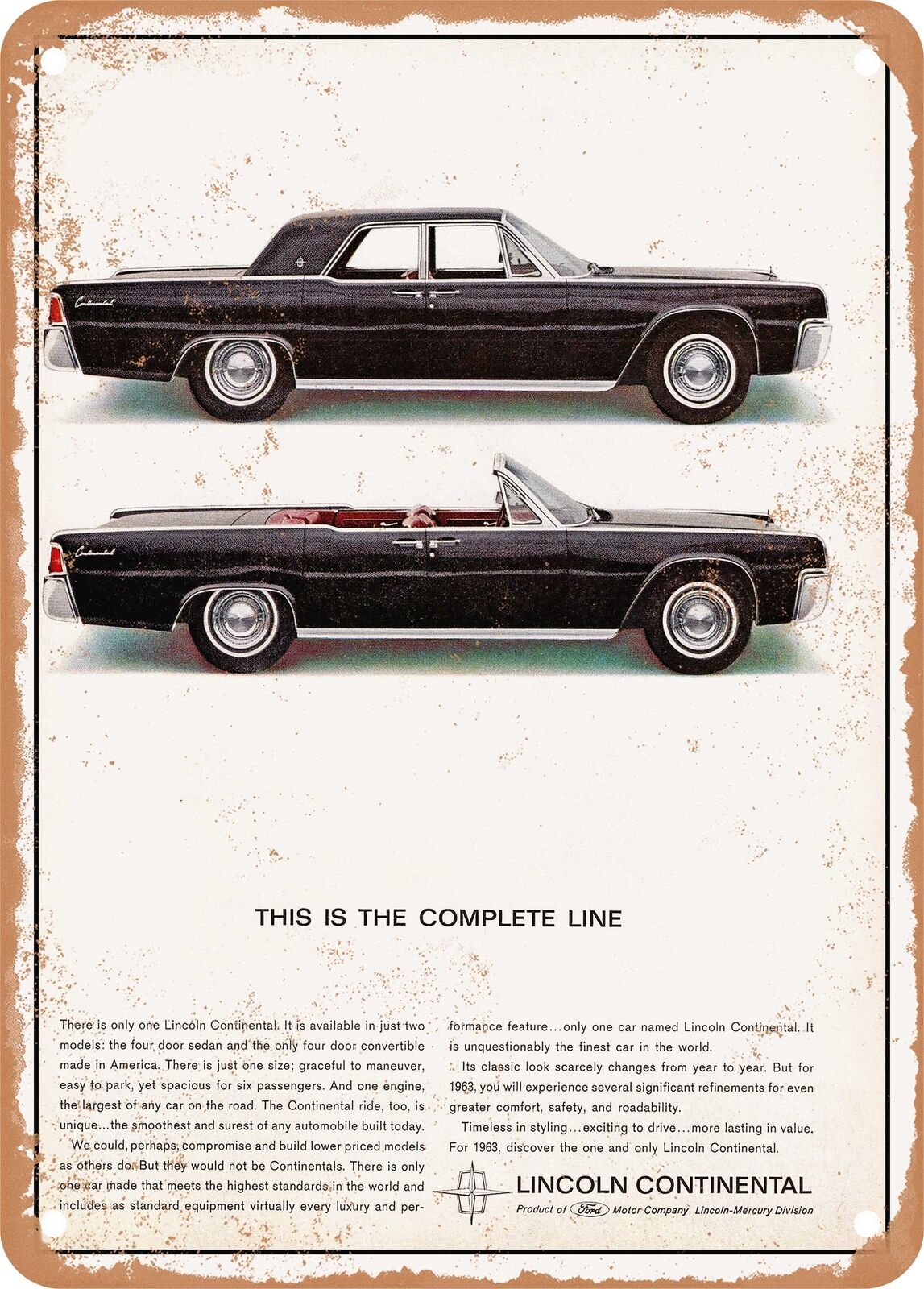 METAL SIGN - 1963 Lincoln Continental Sedan and Convertible Vintage Ad