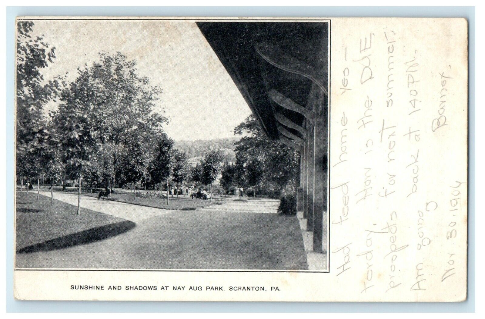 1906 Sunshine and Shadows at Nay Aug Park, Scranton, Pennsylvania PA Postcard