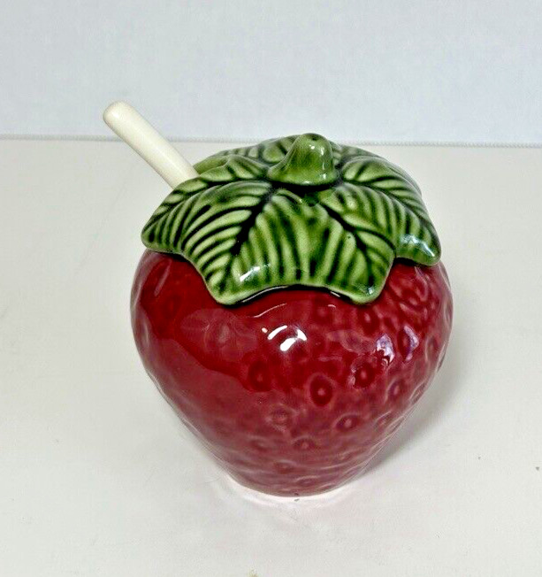 Jay Willfred Portugal Ceramic Jelly Jar Jam Strawberry Lidded Lid Spoon