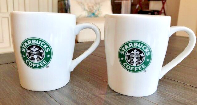 Set Of 2 - STARBUCKS Coffee Mug Cup Mermaid Logo 8 oz. White - 2007