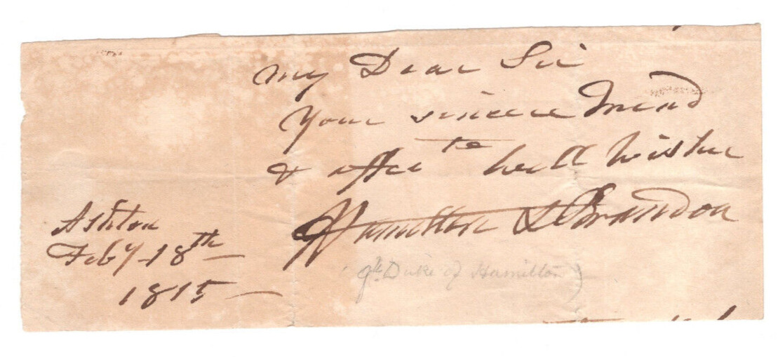 Archibald Hamilton 9th Duke Hamilton & 6th Brandon  Signed Clip 1815 Autographed