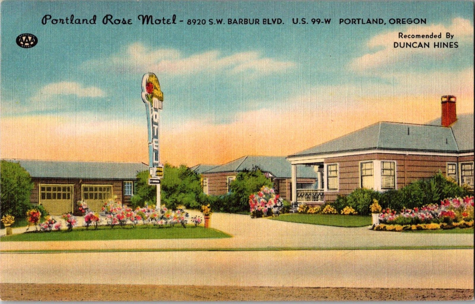Postcard Portland Rose Motel Portland Oregon Linen Unposted