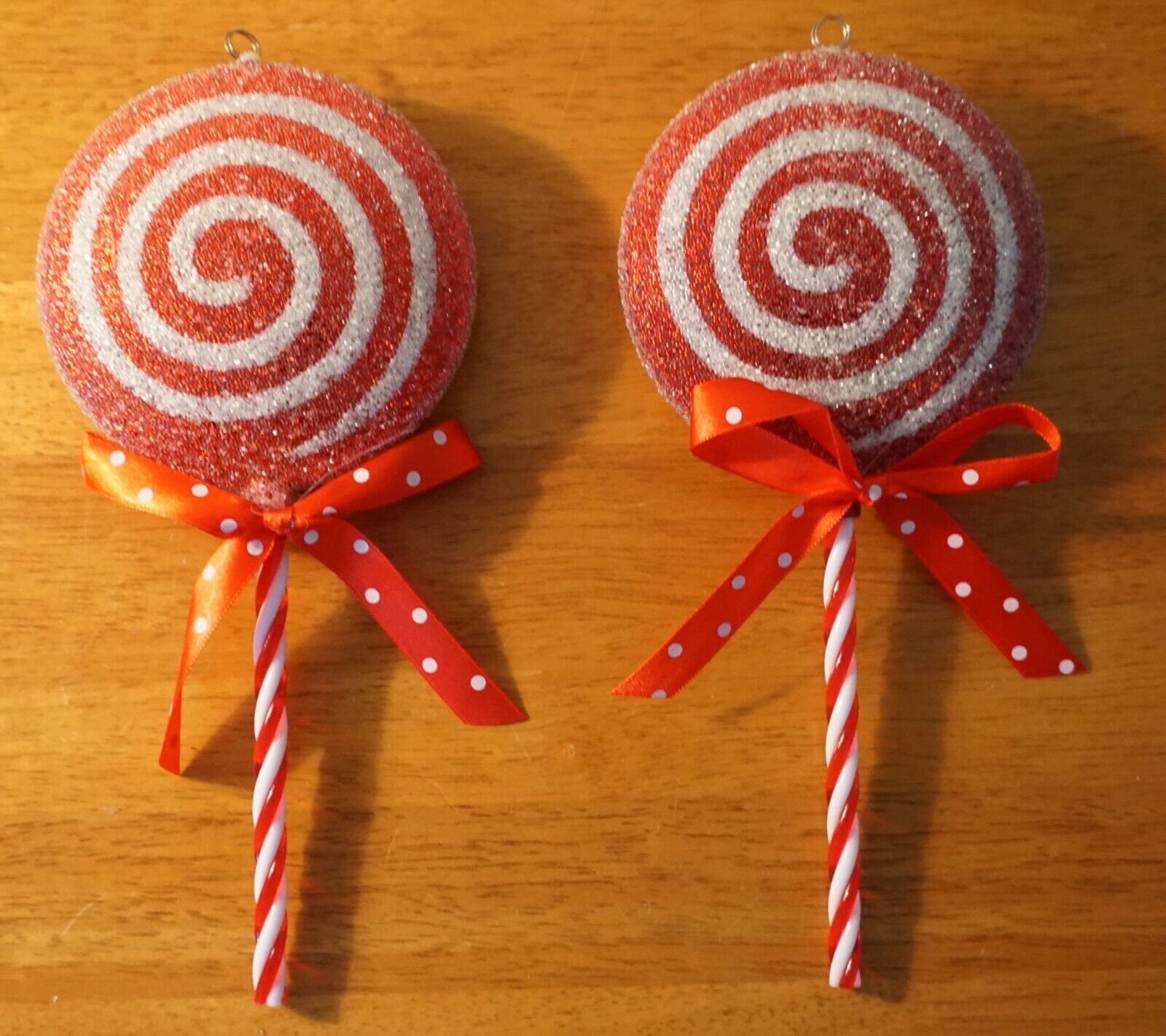 2 LARGE Christmas Candy Lollipops Peppermint Sparkling Sugar Ornament Tree Decor